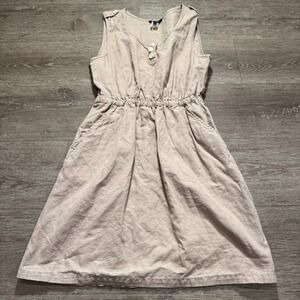 J Crew Dress Women 2 Beige Linen Henley Casual Summer Chic Costal Vacation